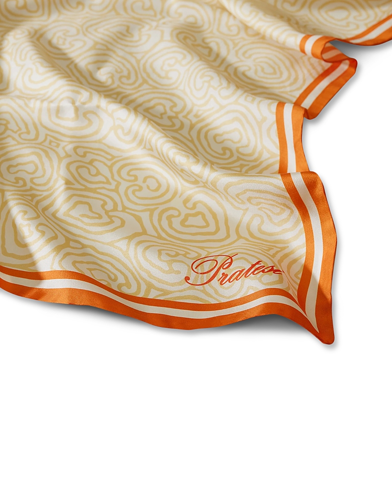 Pratesi Cuore Silk Scarf With Hand Rolled Hem In Tan/orange