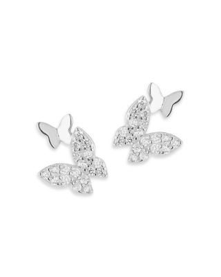 Aqua Cubic Zirconia Pave Double Butterfly Stud Earrings - Exclusive