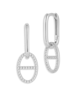 Aqua Cubic Zirconia Pave Mariner Link Drop Earrings - Exclusive