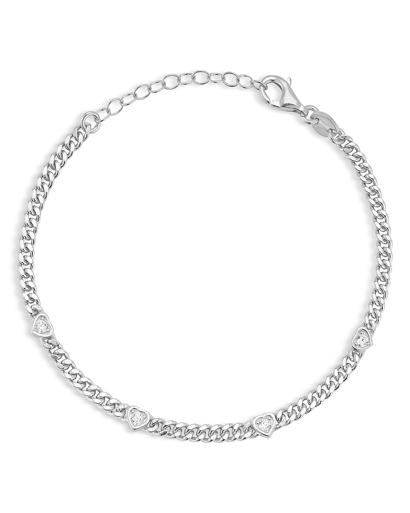 Shop Aqua Cubic Zirconia Heart Station Curb Chain Bracelet - Exclusive In Silver