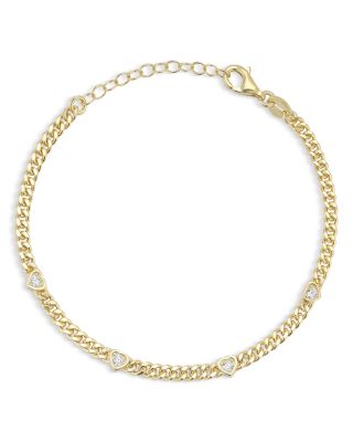 AQUA - Cubic Zirconia Heart Station Curb Chain Bracelet - Exclusive