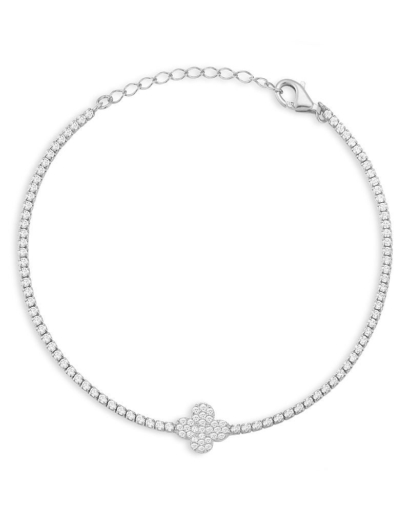 Aqua Cubic Zirconia Single Clover Tennis Style Bracelet - Exclusive In Silver