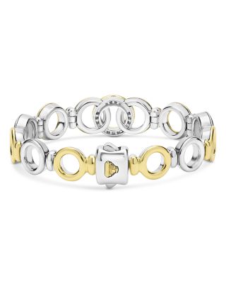18K Yellow Gold & Sterling Silver Signature Caviar Diamond Interlocking Ring Link Bracelet