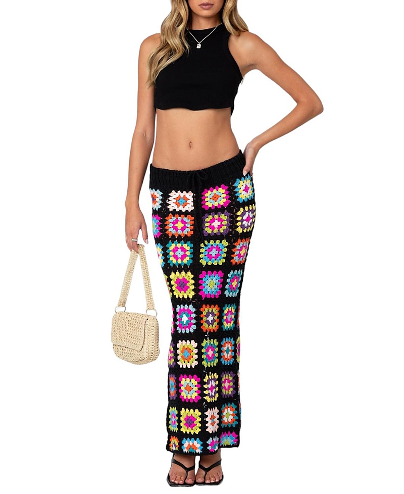 Shop Edikted Patchwork Crochet Maxi Skirt In Mix