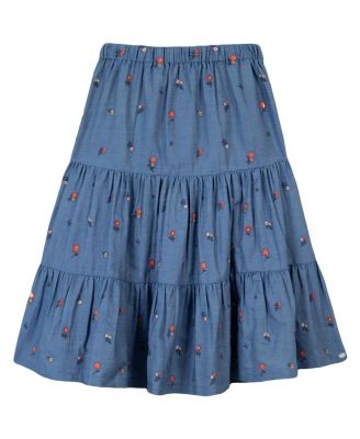 Tartine et Chocolat Girls' Floral Embroidered Chambray Midi Skirt - Little Kid, Big Kid