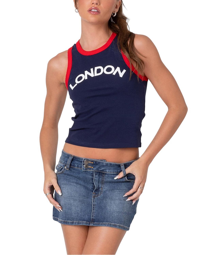 Shop Edikted London Girl Contrast Tank Top In Navy