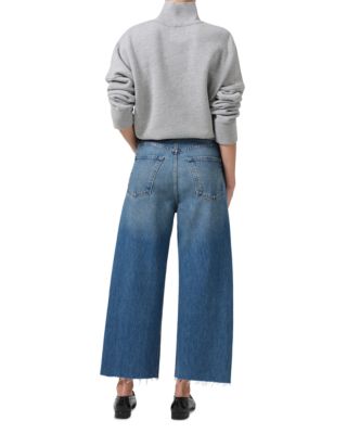 Ayla Raw Hem High Rise Cropped Wide Leg Jeans in Doheny