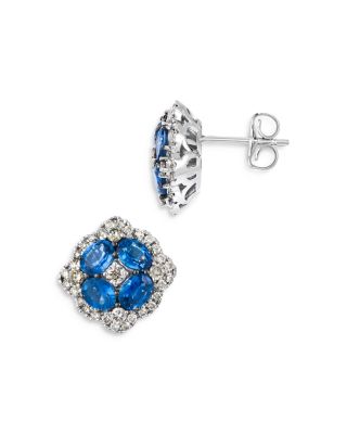 Blue Sapphire & Champagne Diamond Stud Earrings in 14K White Gold