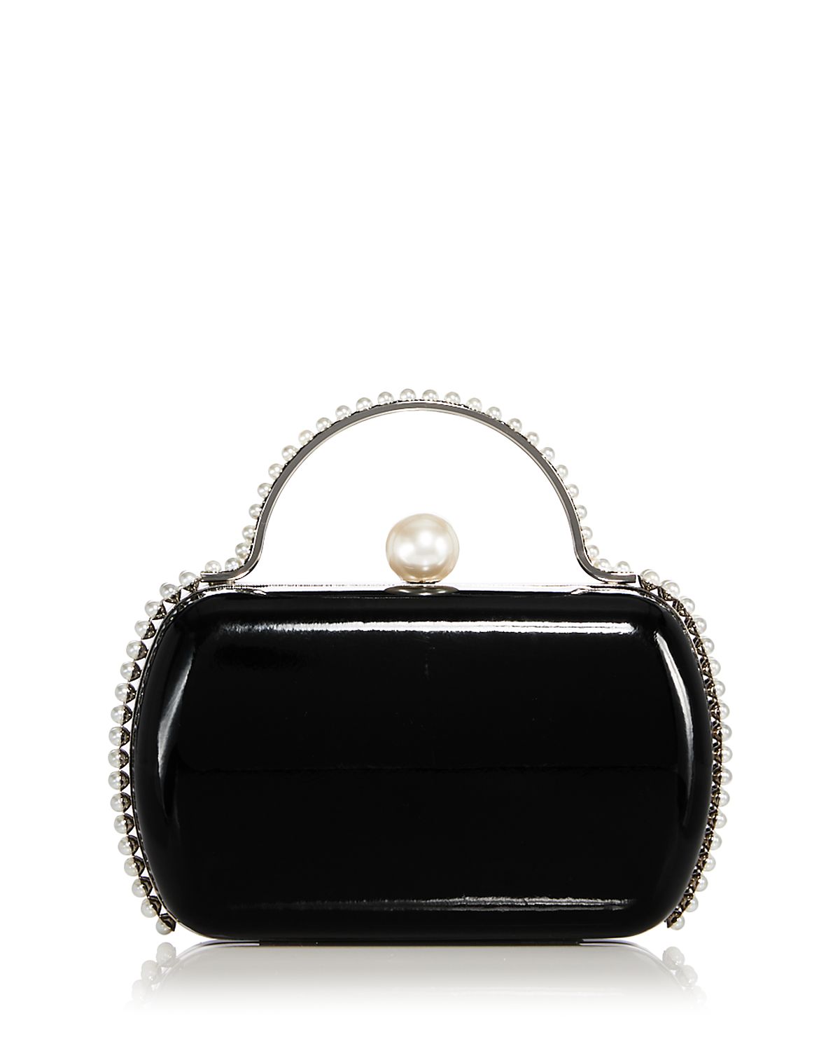 Aqua Imitation Pearl Trim Minaudiere Box Clutch - Exclusive