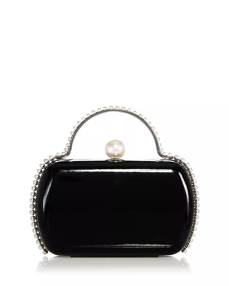 Aqua Imitation Pearl Trim Minaudiere Box Clutch - Exclusive