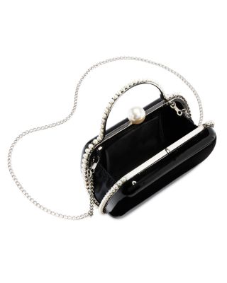 Imitation Pearl Trim Minaudiere Box Clutch - Exclusive