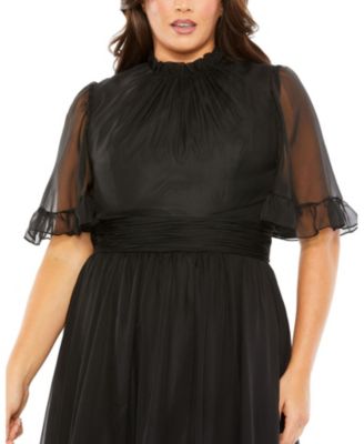  Plus High Neck Flutter Sleeve Ruffle Tiered High Low  Gown