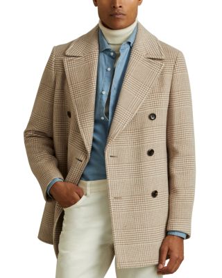 REISS - Bergamo Glen Plaid Regular Fit Double Breasted Peacoat