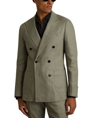 REISS - Halgas Linen Modern Fit Double Breasted Peak Lapel Suit Jacket