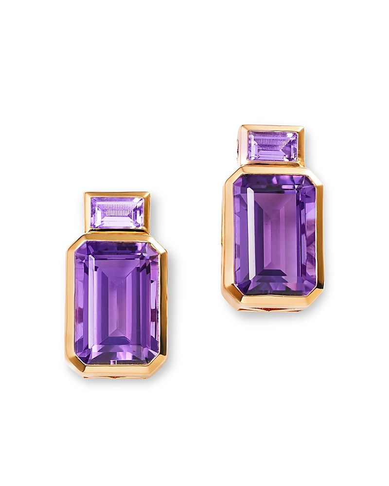 Bloomingdale's Fine Collection Amethyst & Pink Amethyst Emerald Cut Statement Earrings in 14K Yellow Gold · OS
