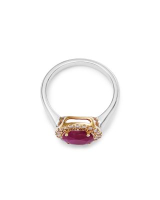 Ruby & Diamond Oval Halo Ring in 14K Yellow & White Gold