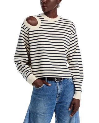 A. w.a. k.e. Mode Cutout Striped Tee