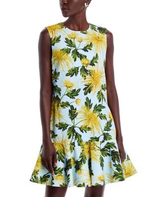 Oscar de la Renta - Sleeveless Drop Waist Chrysanthemum Dress