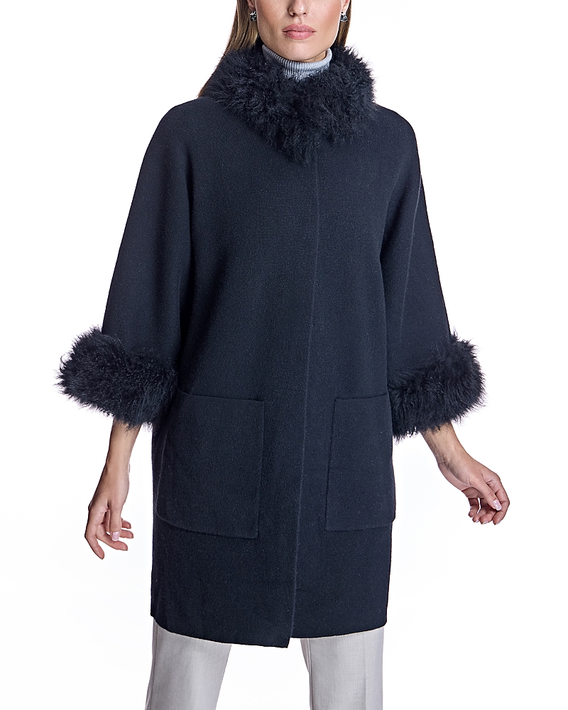 Maximilian Cashmere Kimono With Cashmere Goat Trim In Black