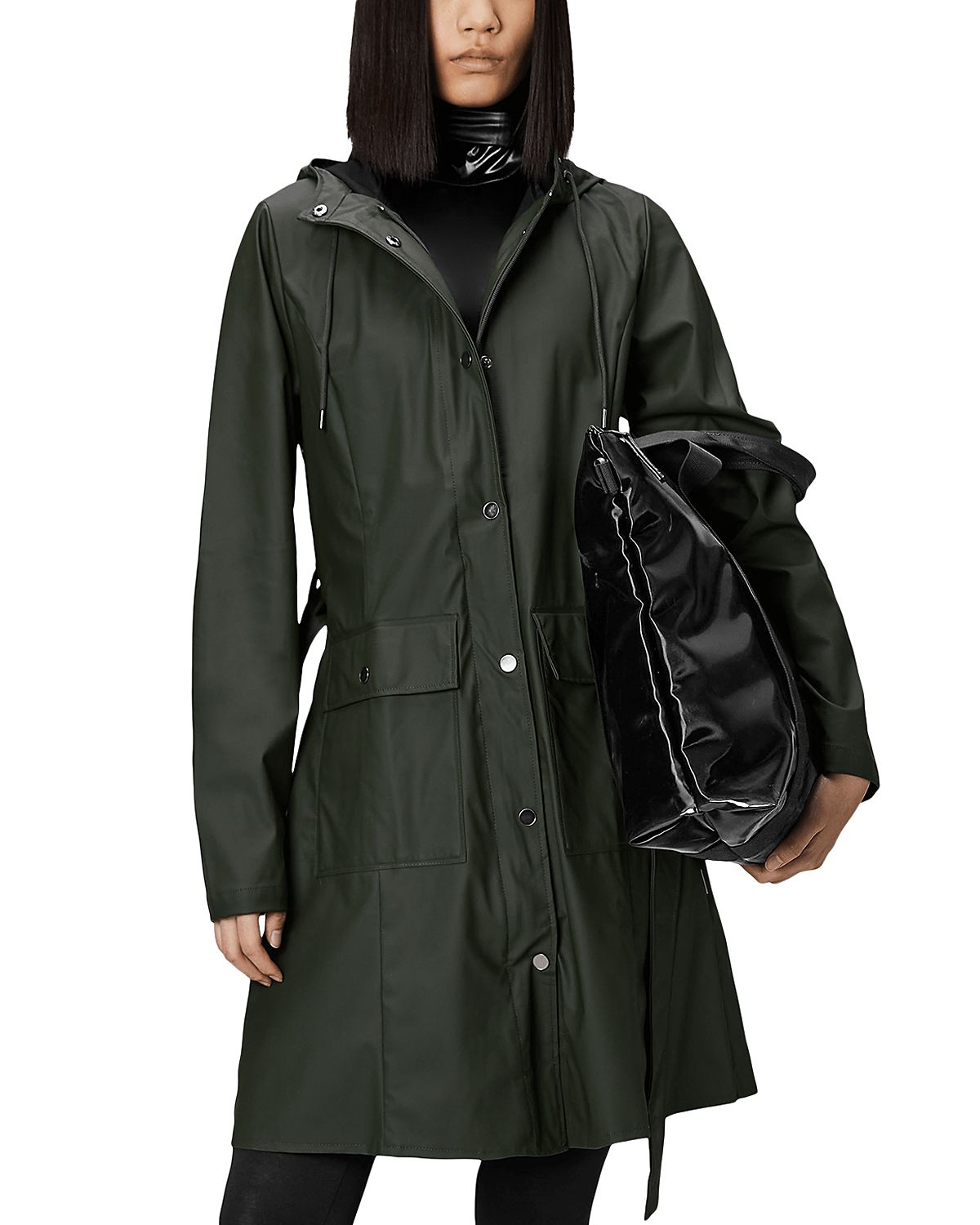 Rains Curve Hooded Belted Waterproof Jacket