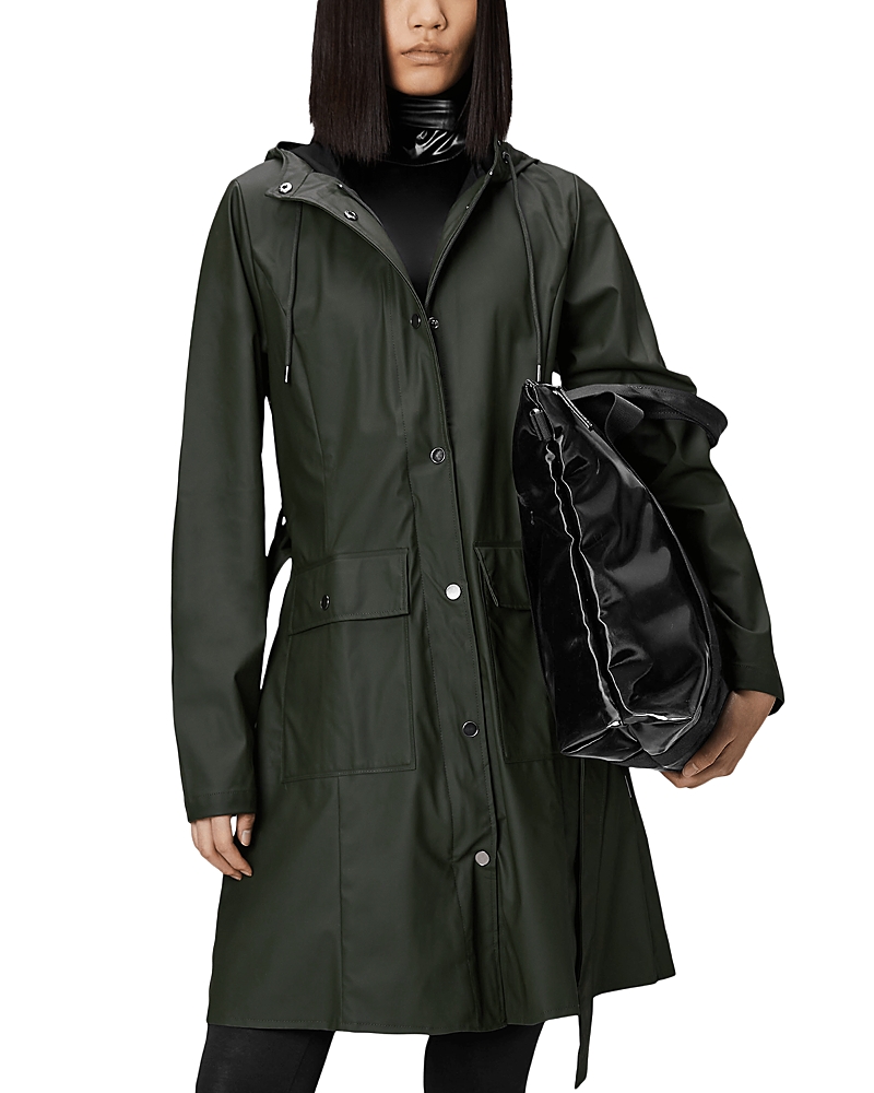 Rains Curve Hooded Belted Jacket In Green