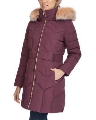 Hooded Faux Fur Trim Puffer Coat