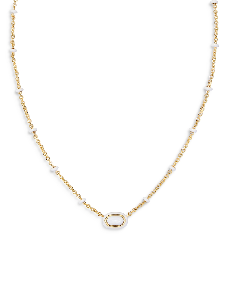 Kendra Scott Gold-tone Mini Elisa Enamel Frame Short Pendant Necklace, 15" + 4" Extender In Gold/white Mother Of Pearl