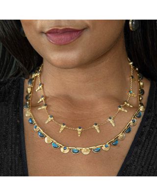 Cleopatra Blue Labradorite Riviere Collar Necklace, 17-19"