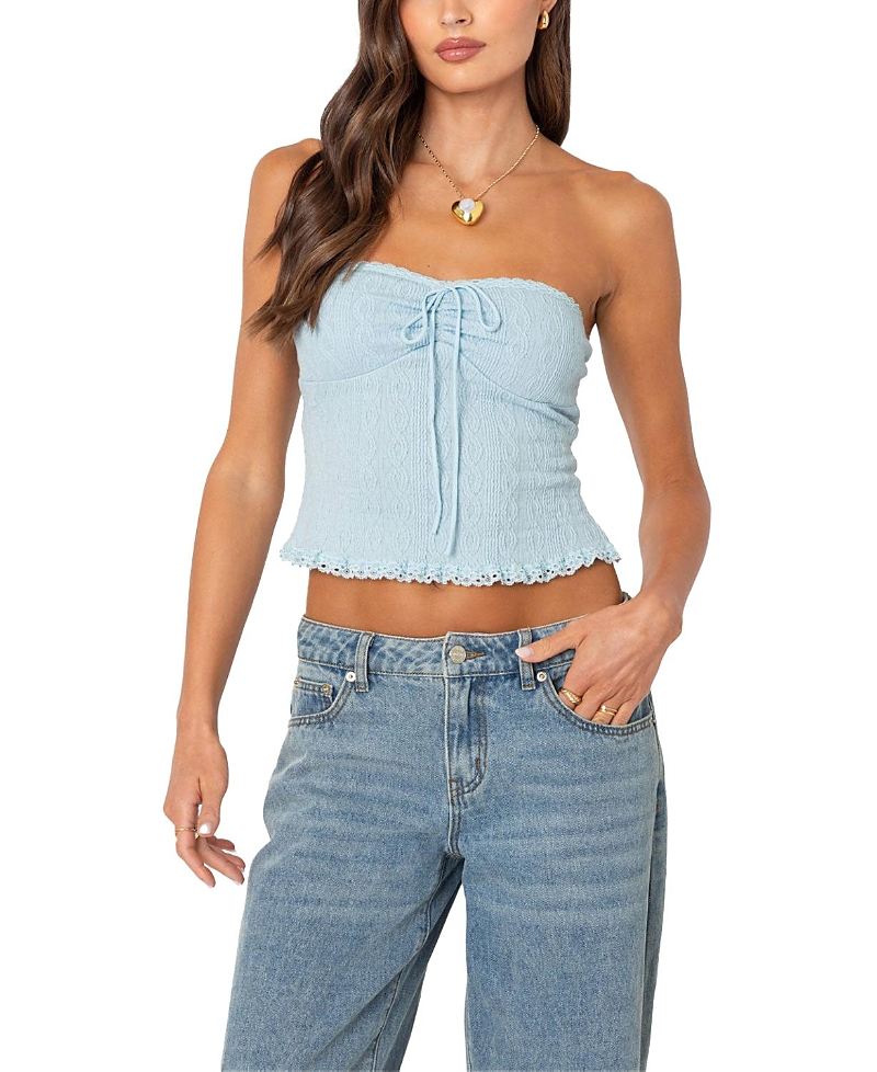 Edikted Lacey Tube Top In Light Blue
