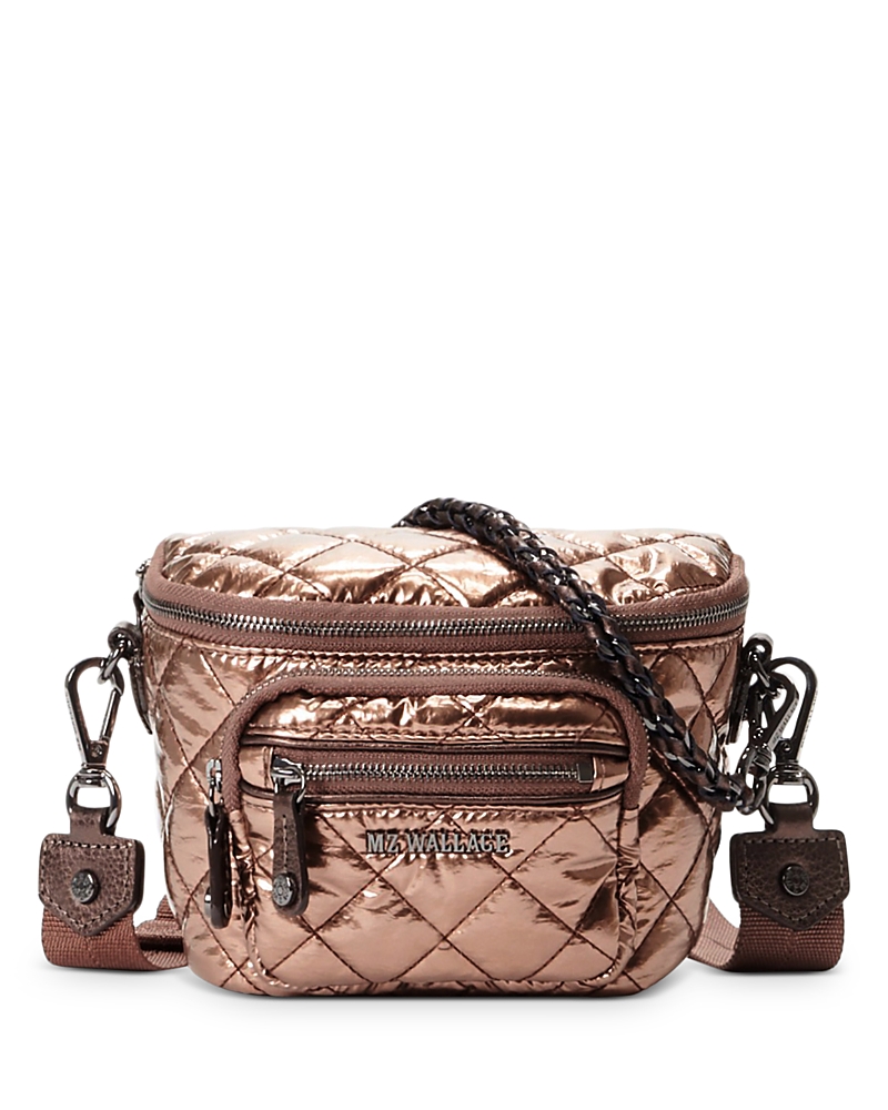 Mz Wallace Micro Crosby Diamond Quilted Nylon Sling Bag In Copper Metallic Laquer/gunmetal