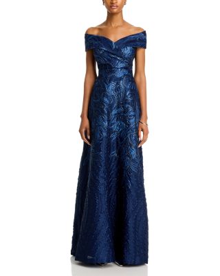 Off-the-Shoulder Metallic Jacquard Gown