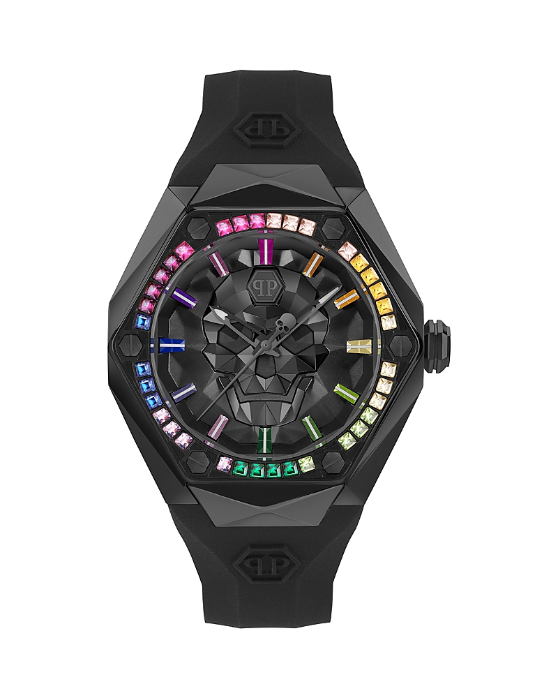 Philipp Plein Men's The Skull Spikes Black Silicone Strap Watch 45mm In Black