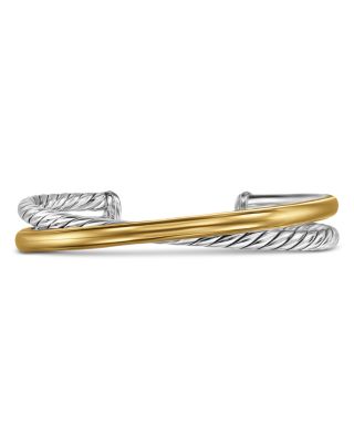 David Yurman Crossover Two Row Cuff Bracelet in Sterling Silver with 14K Yellow Gold, 11mm