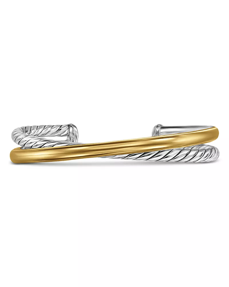 David Yurman Crossover Two Row Cuff Bracelet in Sterling Silver with 14K Yellow Gold, 11mm