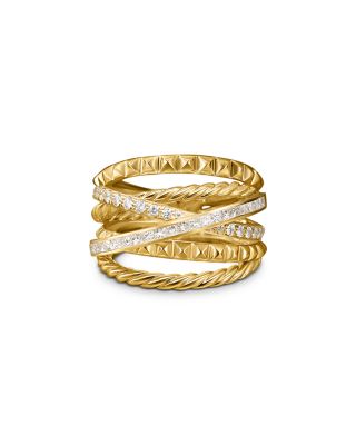 David Yurman Crossover Trio Six Row Ring in 18K Yellow Gold with Diamonds, 17.5mm