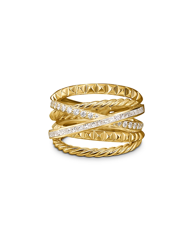 David Yurman Crossover Trio Six Row Ring in 18K Yellow Gold with Diamonds, 17.5mm