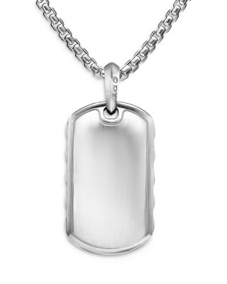 Men's Sculpted Cable Tag in Sterling Silver with Diamonds, 35mm