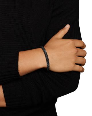 Men's Sculpted Cable Cuff Bracelet in Black Titanium with Black Diamonds, 7mm