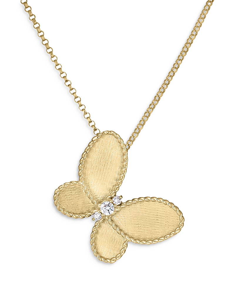 Roberto Coin 18K Yellow Gold Jasmine Mother of Pearl & Diamond Butterfly Pendant Necklace, 16-18