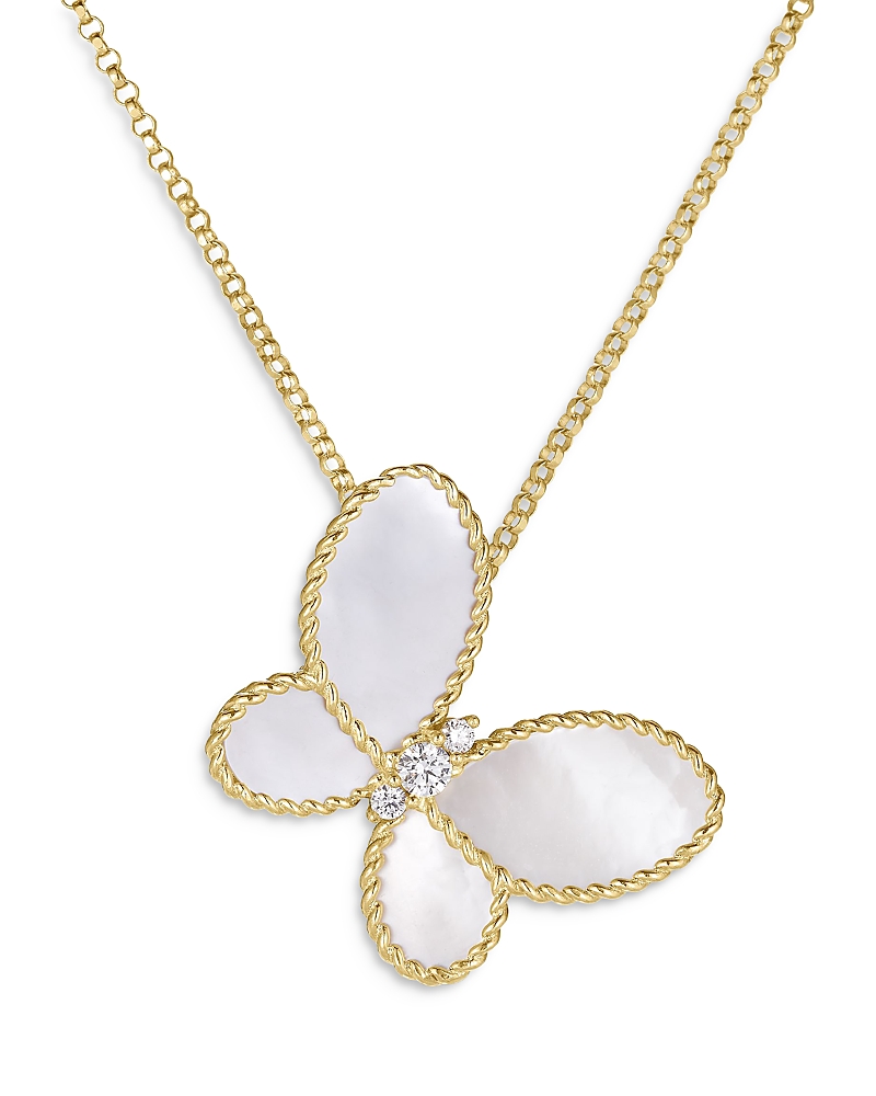Roberto Coin 18K Yellow Gold Jasmine Mother of Pearl & Diamond Butterfly Pendant Necklace, 16