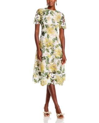 Oscar de la Renta Chrysanthemum Lace Midi Dress | Bloomingdale's Women