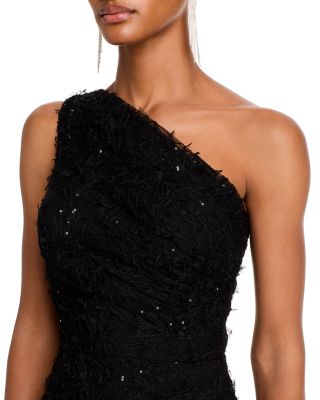 Sequin Embroidered One Shoulder Gown