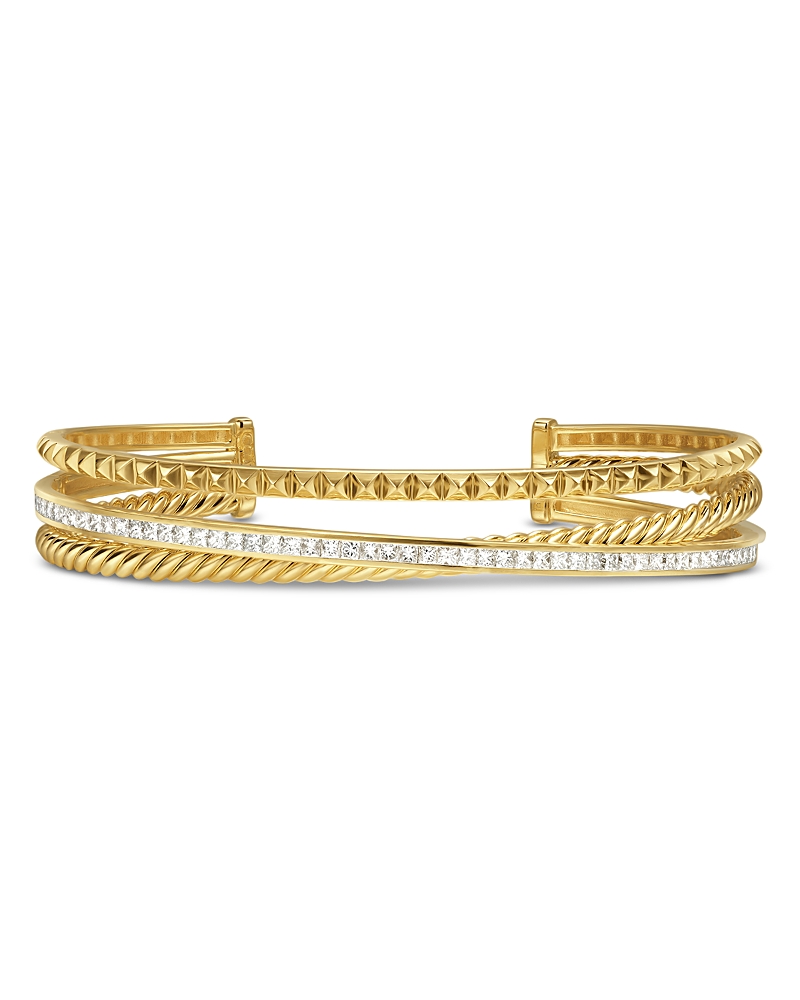 David Yurman Crossover Trio Three Row Cuff Bracelet in 18K Yellow Gold with Diamonds, 11mm