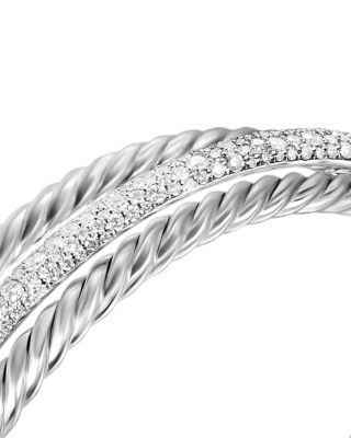 Three Row Cuff Bracelet in Sterling Silver with Diamonds, 20mm