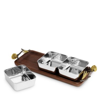 Pine Cone Wood Triple Bowl