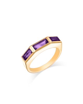 Bloomingdale's Fine Collection - Amethyst Emerald Cut Three Stone Ring in 14K Yellow Gold