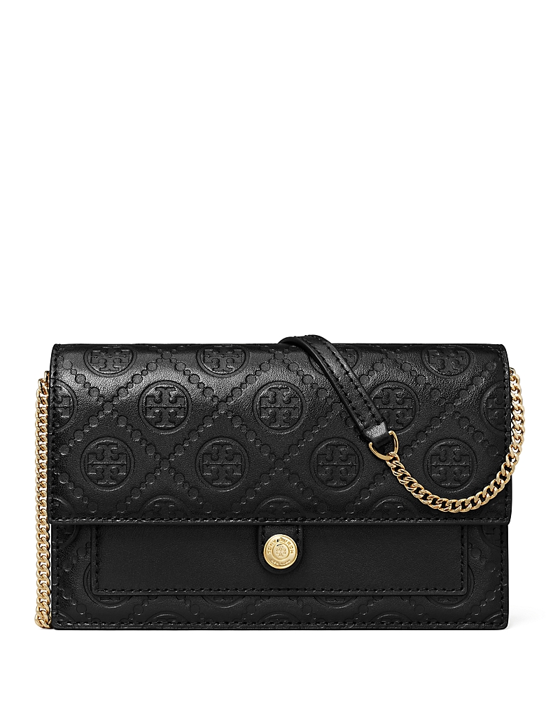 Tory Burch T Monogram Debossed Wallet On A Chain In Black