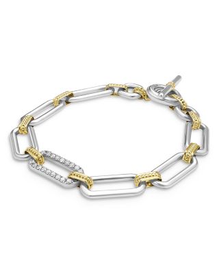 18K Yellow Gold & Sterling Silver Signature Caviar Diamond Open Link Toggle Bracelet