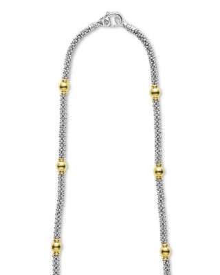 18K Yellow Gold & Sterling Silver Signature Caviar Bead Link Station Collar Necklace, 16"