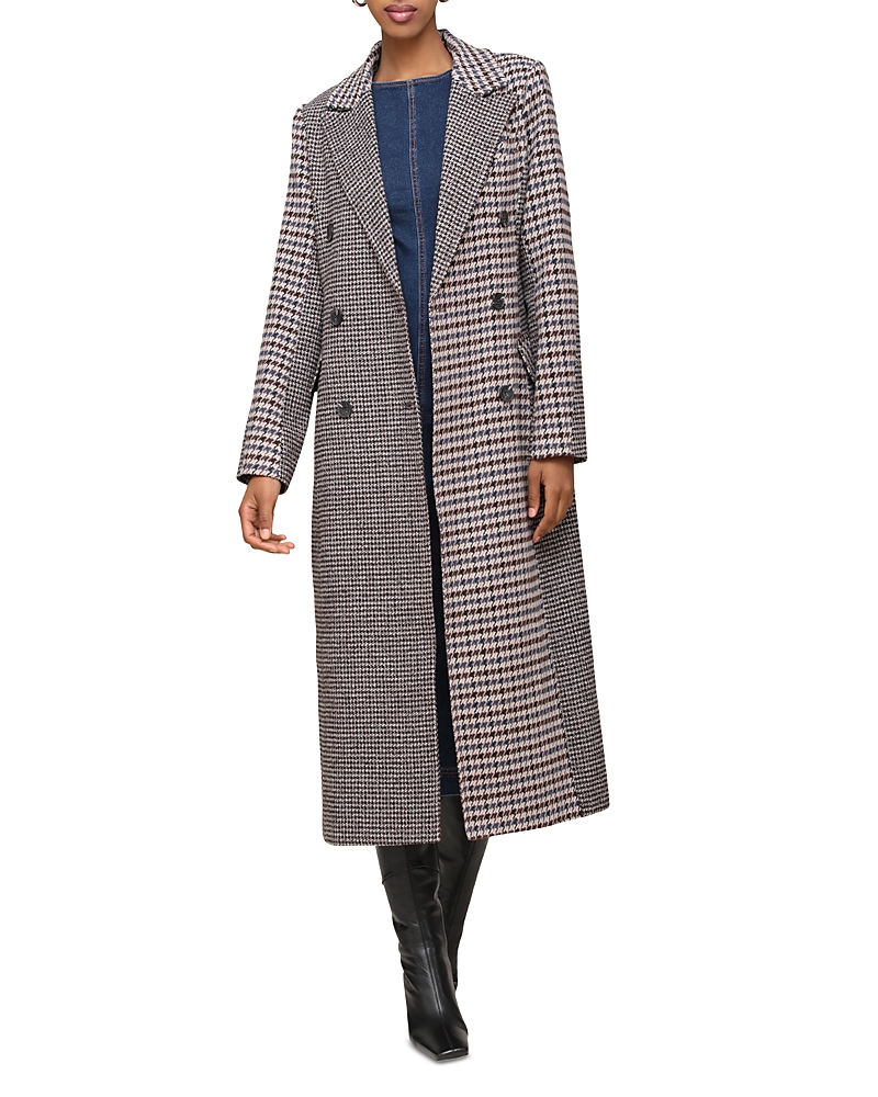 Avec Les Filles Colorblock Houndstooth Double Breasted Coat In Navy Houndstooth